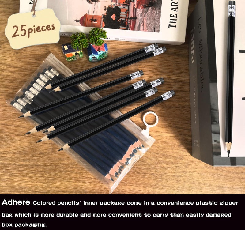 Adhere 25pcs Checking Pencils Erasable colored Pencils Pre-Sharpened #2 HB,for Checking Tests Grading,Map Coloring, editing Office Favors,including a Free sharpener. (Black) - Image 4